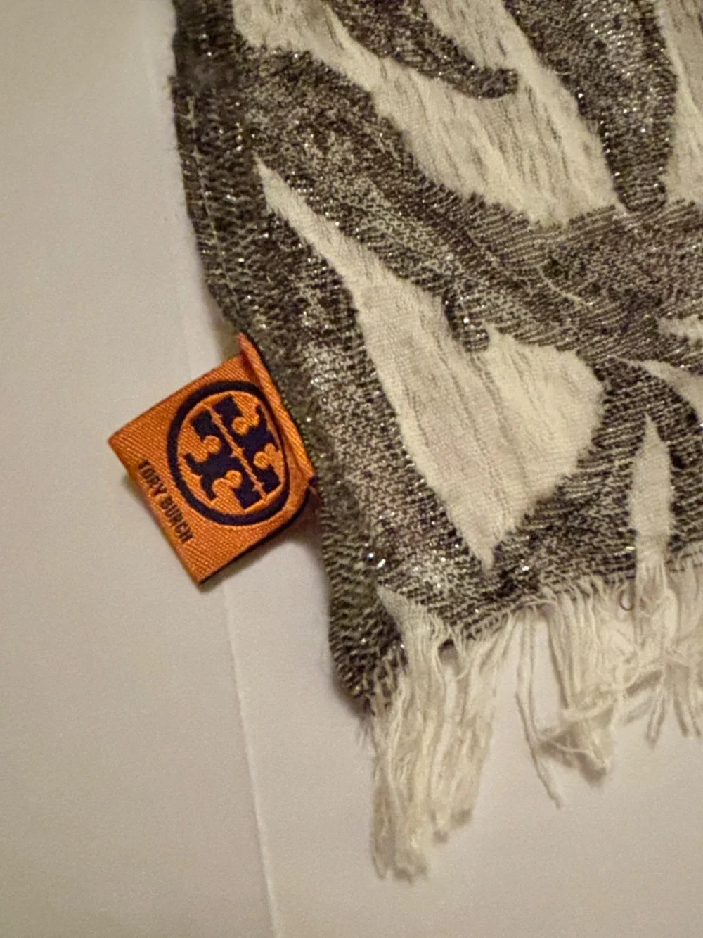 Tory Burch Brown Metallic Fringed Scarf